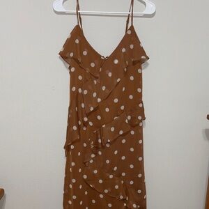 Asymmetrical Brown Polka Dot Dress